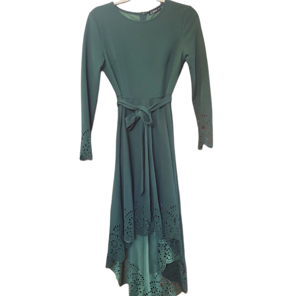 Shein green high low dress